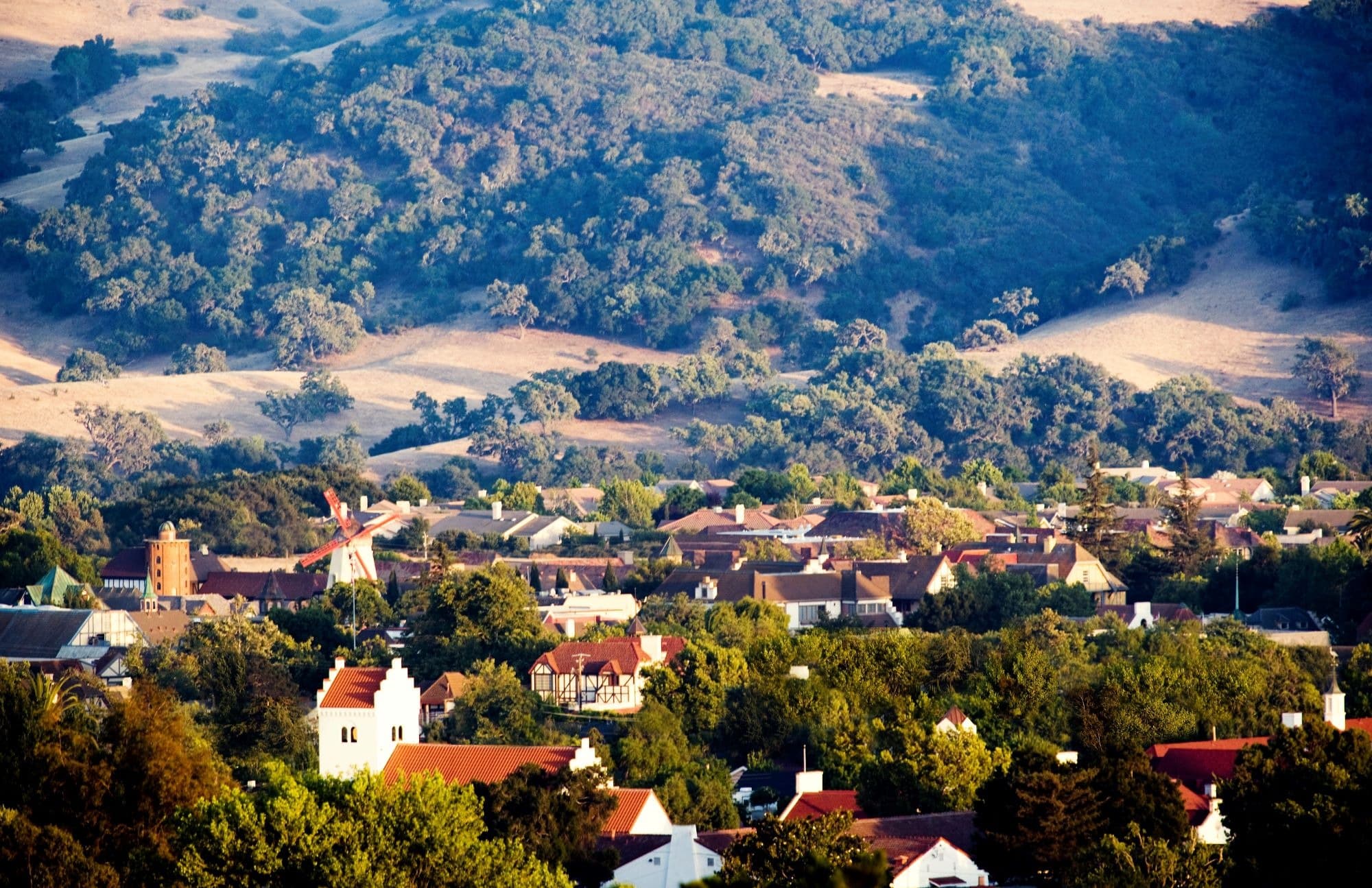 Scenic view of Solvang nestled in the Santa Ynez Valley